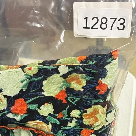 Hailey & Co Blouse Women's Large Black Orange Green Floral Ruffle V Neck Boho - Picture 11 of 11